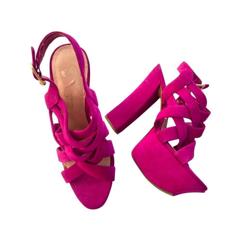 Jessica Simpson Faux Suede Hot Pink Platform Strappy Chunky Heels in size 9
